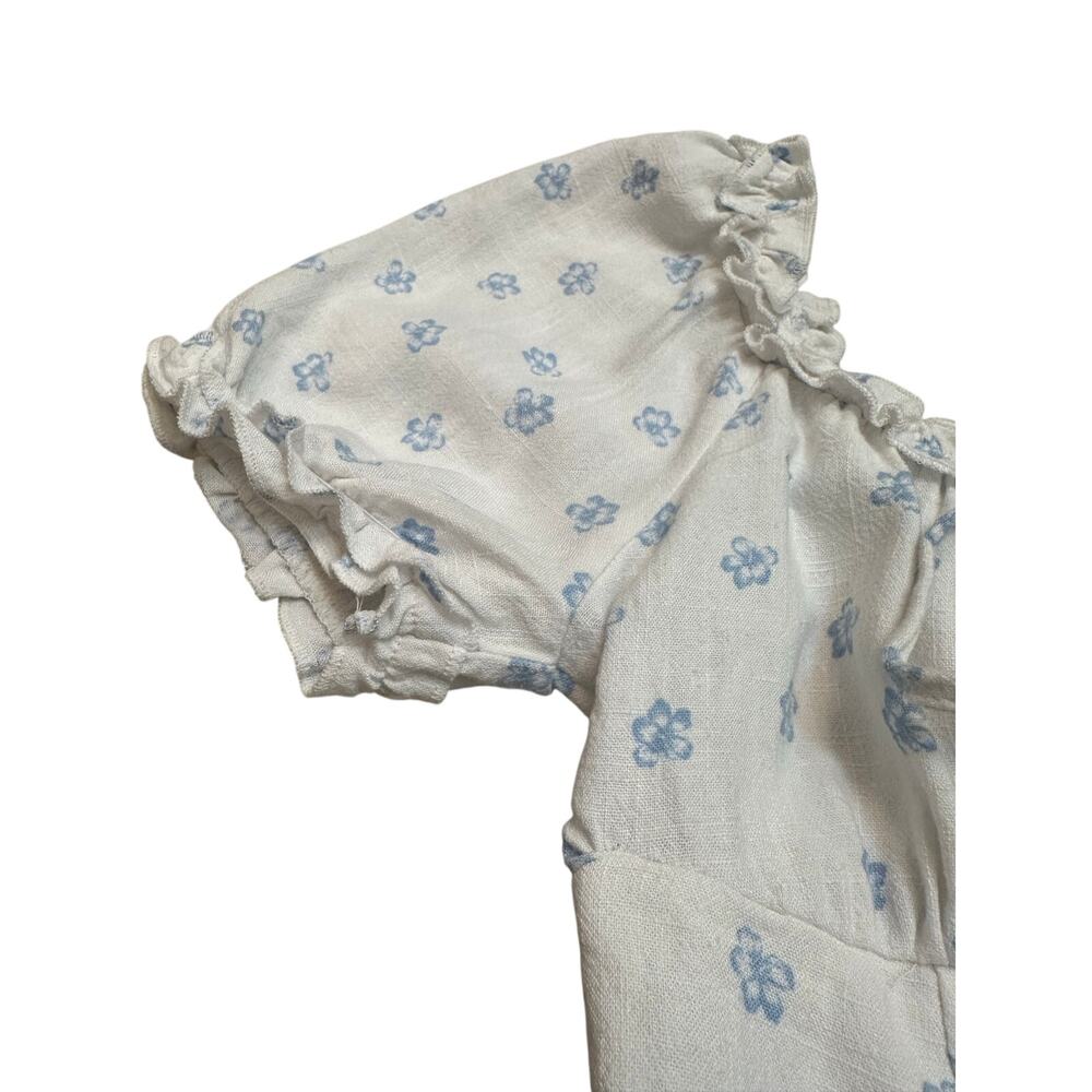 L.A. Hearts Floral Puff Sleeve‎ Corset Crop Top XS White Blue Linen Blend - Picture 4 of 10